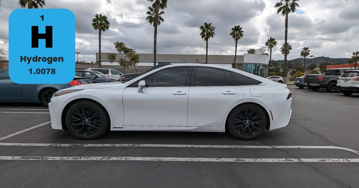 side shot of a toyota mirai hydrogen car