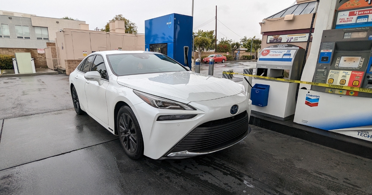 toyota mirai at a hydrogen station